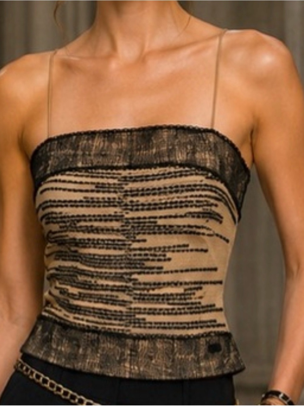 Stunning CHANEL 03P Spring 2003 Black Beige Knit Tube Top Sz 40 France